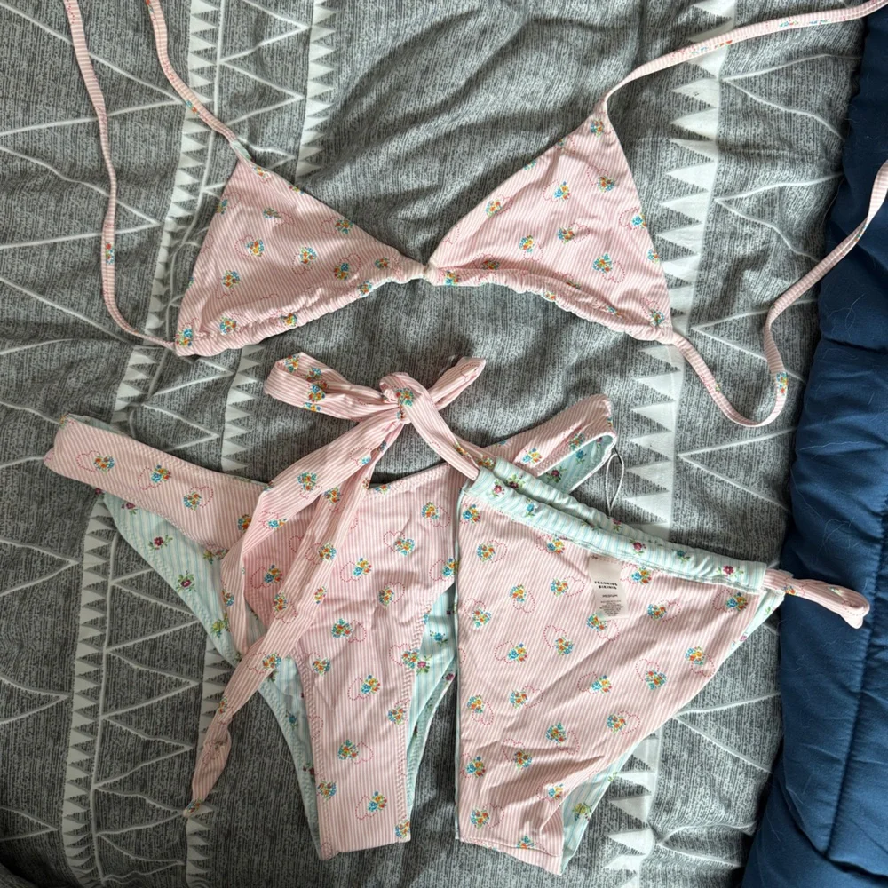 Frankie's Bikinis Reversible, Pink and Mint Floral Set